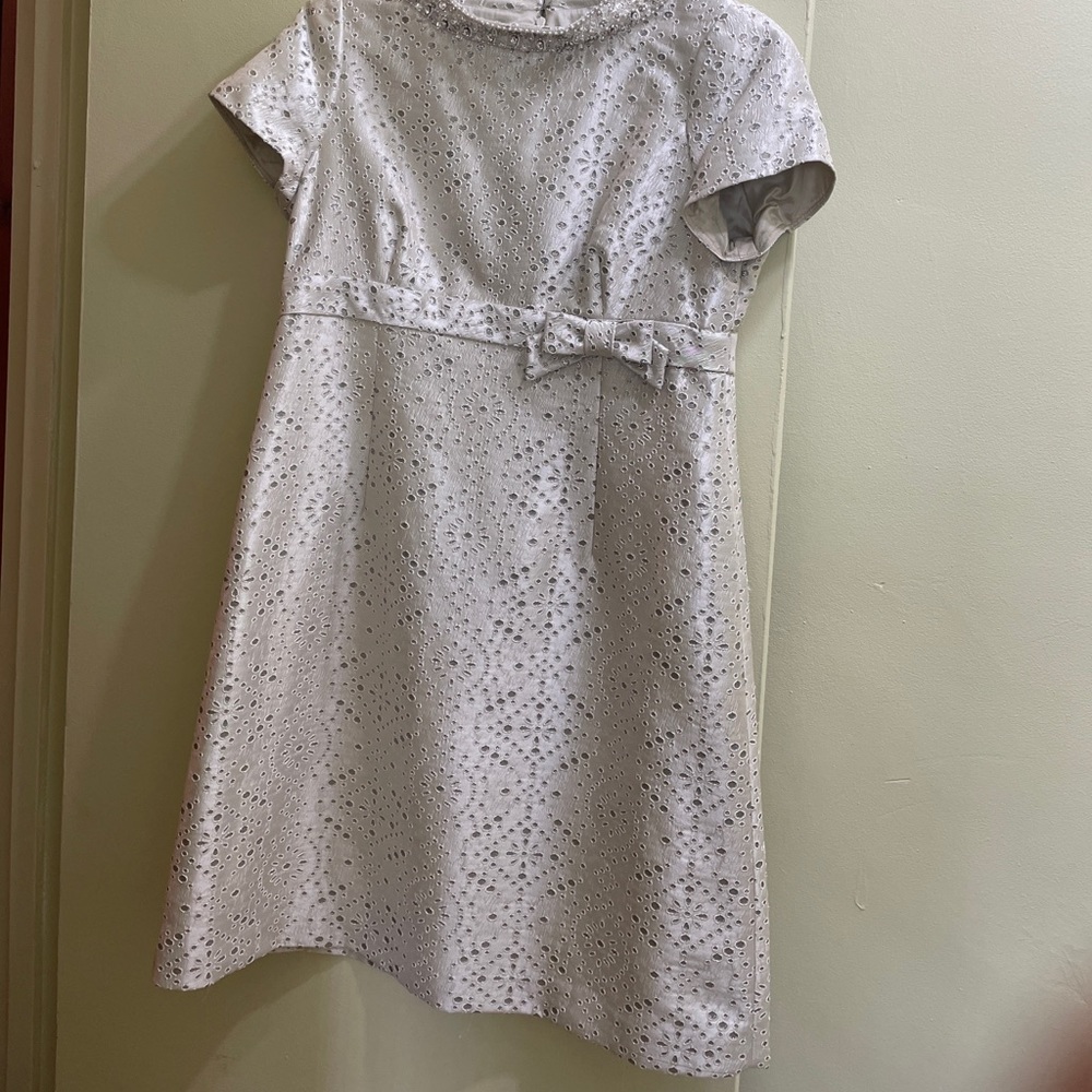 Rickie freeman silver beaded neck dress Sz 16 short sleeve